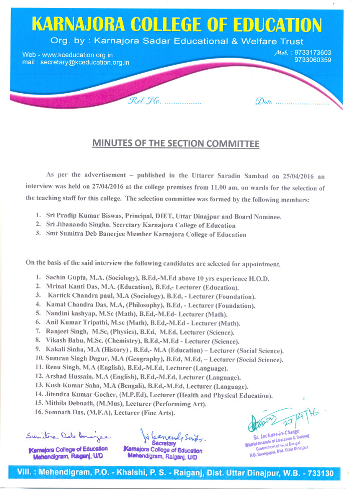 Minutes of D .El.Ed – Karnajora College of Education